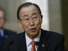 United Nations Secretary-General Ban Ki-moon attends a news conference at the U.N. European headquarters in Geneva, Switzerland, February 29, 2016. PHOTO BY REUTERS/Denis Balibouse