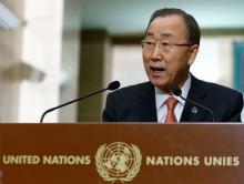 United Nations Secretary-General Ban Ki-moon addresses a news conference at the U.N. European headquarters in Geneva, Switzerland, February 29, 2016. PHOTO BY REUTERS/Denis Balibouse
