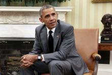U.S. President Barack Obama talks to the media in the the Oval Office of the White House in Washington, July 17, 2015. PHOTO BY REUTERS/Yuri Gripas