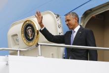 U.S. President Barack Obama arrives aboard Air Force One at Bole International Airport in Addis Ababa, Ethiopia, July 26, 2015. PHOTO BY REUTERS/Jonathan Ernst