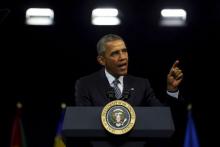 U.S. President Barack Obama delivers remarks at the Young African Leaders Initiative (YALI) Mandela Washington Fellowship Presidential Summit in Washington, August 3, 2015. PHOTO BY REUTERS/Jonathan Ernst