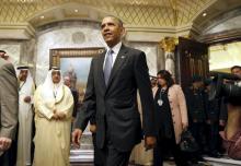 U.S. President Barack Obama arrives for during a summit of the Gulf Cooperation Council (GCC) in Riyadh, Saudi Arabia, April 21, 2016. PHOTO BY REUTERS/Kevin Lamarque