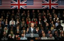 U.S. President Barrack Obama takes part in a Town Hall meeting at Lindley Hall in London, Britain, April 23, 2016. PHOTO BY REUTERS/Stefan Wermuth