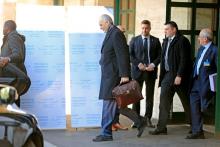 Syrian Ambassador to the U.N. Bashar al Jaafari leaves the the United Nation in Geneva, Switzerland, February 23, 2017. PHOTO BY REUTERS/Pierre Albouy