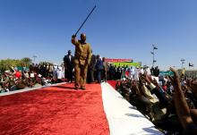 Sudan's President Omar al-Bashir waves to his supporters during a rally at the Green Square in Khartoum, Sudan, January 9, 2019. PHOTO BY REUTERS/Mohamed Nureldin Abdallah