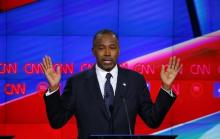 Republican U.S. presidential candidate Dr. Ben Carson speaks during the Republican presidential debate in Las Vegas, Nevada, December 15, 2015. PHOTO BY REUTERS/Mike Blake