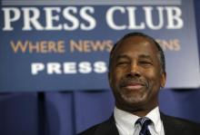 Republican presidential candidate Ben Carson speaks at the National Press Club in Washington, February 3, 2016. PHOTO BY REUTERS/Gary Cameron