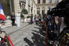French Interior Minister Bernard Cazeneuve attends a news conference at the Interior ministry in Paris, France, August 22, 2015. PHOTO BY REUTERS/Regis Duvignau