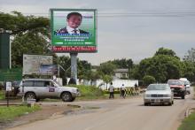 A digital billboard displays an election message depicting the Patriotic Front (PF) Presedential candidate Edgar Lungu in Lusaka, January 14, 2015. PHOTO BY REUTERS/Rogan Ward