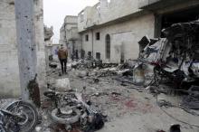 Bloodstains at a site hit by what activists said were three consecutive air strikes carried out by the Russian air force, the last which hit an ambulance, in the rebel-controlled area of Maaret al-Numan town in Idlib province, Syria, January 12, 2016. PHOTO BY REUTERS/Khalil Ashawi