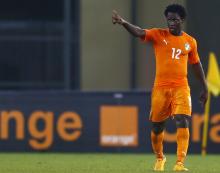 Ivory Coast's Wilfried Bony celebrates his second goal during their quarter-final soccer match of the 2015 African Cup of Nations against Algeria in Malabo February 1, 2015. PHOTO BY REUTERS/Amr Abdallah Dalsh