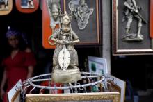 A bronze work is displayed for sale in front of a shop in Benin City, Edo state, Nigeria, June 13, 2018. PHOTO BY REUTERS/Akintunde Akinleye