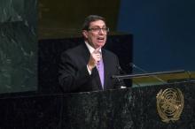 Cuban Foreign Minister Bruno Rodriguez speaks before a United Nations General Assembly vote addressing the economic, commercial and financial embargo imposed by the U.S. against Cuba at the United Nations headquarters in New York, October 27, 2015. PHOTO BY REUTERS/Lucas Jackson