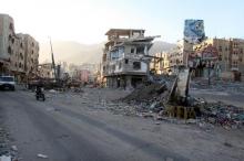 A view of buildings destroyed during recent fighting in Yemen's southwestern city of Taiz, March 14, 2016. PHOTO BY REUTERS/Anees Mahyoub