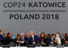 COP24 President Michal Kurtyka is greeted after adopting the final agreement during a closing session of the COP24 U.N. Climate Change Conference 2018 in Katowice, Poland, December 15, 2018. PHOTO BY REUTERS/Kacper Pempel