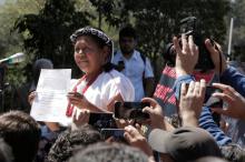 Maria de Jesus Patricio Martinez, an indigenous woman backed by Mexico's Zapatista National Liberation Army (EZLN), shows a document after she registered to run as an independent candidate in next year's presidential election at National Electoral Institute (INE) in Mexico City, Mexico, October 7, 2017. PHOTO BY REUTERS/Violeta Schmidt