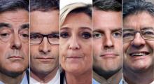 A combination picture shows five candidates for the French 2017 presidential election, from L-R, Francois Fillon, Benoit Hamon, Marine Le Pen, Emmanuel Macron and Jean-Luc Melenchon in Paris, France. PHOTO BY REUTERS/Charles Platiau