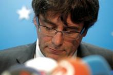 Sacked Catalan leader Carles Puigdemont attends a news conference at the Press Club Brussels Europe in Brussels, Belgium, October 31, 2017. PHOTO BY REUTERS/Yves Herman