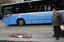 Carnations are placed at the site of Sunday's suicide bomb attack in Ankara, Turkey, March 15, 2016. PHOTO BY REUTERS/Umit Bektas