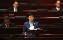 Hong Kong Chief Secretary Carrie Lam addresses a Legislative Council on a political reform consultation in Hong Kong, January 7, 2015. PHOTO BY REUTERS/Bobby Yip