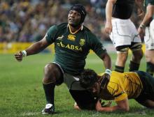 Chiliboy Ralepelle of South Africa's Springboks celebrates scoring