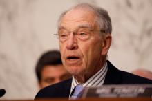 Senator Chuck Grassley (R-IA) asks a question during a Judiciary Committee hearing into alleged Russian meddling in the 2016 election on Capitol Hill in Washington, U.S., July 26, 2017. PHOTO BY REUTERS/Aaron P. Bernstein