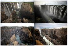 A combination picture shows water flowing (top) and low-water levels after a prolonged drought (bottom) at Victoria Falls, Zimbabwe taken January 17, 2019 and December 4, 2019. PHOTO BY REUTERS/Staff