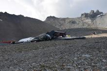 A general view of the accident site of a Junkers Ju-52 airplane of the local airline JU-AIR, which crashed at 2,450 meters (8,038 feet) above sea level near the mountain resort of Flims, Switzerland August 5, 2018. PHOTO BY REUTERS/Kantonspolizei Graubunden