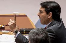 Israel's Ambassador to the United Nations Danny Danon speaks during a United Nations Security Council meeting on the Middle East at the United Nations Headquarters in New York, October 22, 2015. PHOTO BY REUTERS/Brendan McDermid