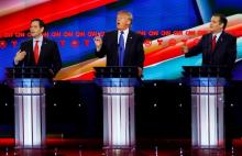 Republican U.S. presidential candidates (L-R) U.S. Senator Marco Rubio, Donald Trump and Senator Ted Cruz speak at the debate sponsored by CNN for the 2016 Republican U.S. presidential candidates in Houston, Texas, February 25, 2016. PHOTO BY REUTERS/Mike Stone