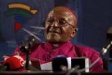 Archbishop Emeritus and Nobel Laureate Desmond Tutu during a news conference in Cape Town