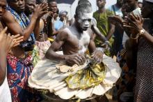 A devotee is cheered as he dances at the annual voodoo festival in Ouidah, January 10, 2016. PHOTO BY REUTERS/Akintunde Akinleye