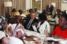 President Obama attends a private dinner with family members at his hotel restaurant after arriving in Nairobi, July 24, 2015. PHOTO BY REUTERS/Jonathan Ernst