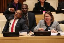 Cuban diplomats protest the launch of a U.S. campaign on Cuban political prisoners at the United Nations in New York, U.S., October 16, 2018. PHOTO BY REUTERS/Shannon Stapleton