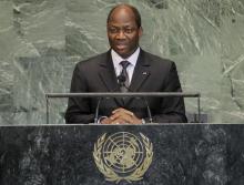 Burkina Faso's former minister of foreign affairs Djibril Bassole addresses the 67th United Nations General Assembly at the U.N. Headquarters in New York, September 28, 2012. PHOTO BY REUTERS/Brendan McDermid