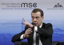Russian Prime Minister Dmitry Medvedev answers a question from the audience at the Munich Security Conference in Munich, Germany, February 13, 2016. PHOTO BY REUTERS/Dmitry Astakhov