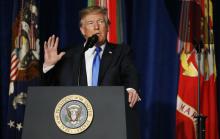 U.S. President Donald Trump announces his strategy for the war in Afghanistan during an address to the nation from Fort Myer, Virginia, U.S., August 21, 2017. PHOTO BY REUTERS/Joshua Roberts