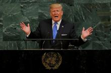 U.S. President Donald Trump addresses the 72nd United Nations General Assembly at U.N. headquarters in New York, U.S., September 19, 2017. PHOTO BY REUTERS/Lucas Jackson