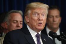 U.S. President Donald Trump speaks after meeting with police at the Las Vegas Metropolitan Police Department in the wake of the mass shooting in Las Vegas, Nevada, U.S., October 4, 2017. PHOTO BY REUTERS/Kevin Lamarque