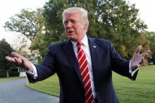 U.S. President Donald Trump talks to the media on South Lawn of the White House in Washington before his departure to Greensboro, North Carolina, U.S., October 7, 2017. PHOTO BY REUTERS/Yuri Gripas