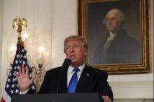U.S. President Donald Trump speaks about the Iran nuclear deal in the Diplomatic Room of the White House in Washington, U.S., October 13, 2017. PHOTO BY REUTERS/Kevin Lamarque