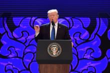U.S. President Donald Trump speaks on the final day of the APEC CEO Summit, part of the broader Asia-Pacific Economic Cooperation (APEC) leaders' summit, in Danang, Vietnam, November 10, 2017. PHOTO BY REUTERS/Anthony Wallace