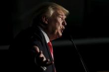 Republican presidential candidate Donald Trump speaks at a campaign rally in Milford, New Hampshire, February 2, 2016. PHOTO BY REUTERS/Mike Segar
