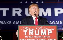 U.S. Republican presidential candidate Donald Trump speaks at a campaign event at the Veterans Memorial Building in Cedar Rapids, Iowa, December 19, 2015. PHOTO BY REUTERS/Scott Morgan 