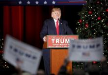 U.S. Republican presidential candidate Donald Trump speaks at a campaign event at the Veterans Memorial Building in Cedar Rapids, Iowa, December 19, 2015. PHOTO BY REUTERS/Scott Morgan 