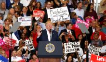 U.S. President Donald Trump speaks during his "Make America Great Again" rally at Orlando Melbourne International Airport in Melbourne, Florida, U.S., February 18, 2017. PHOTO BY REUTERS/Kevin Lamarque