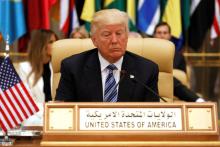 President Trump takes his seat before his speech to the Arab Islamic American Summit in Riyadh, Saudi Arabia. PHOTO BY REUTERS/Jonathan Ernst