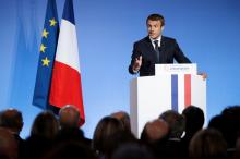 French President Emmanuel Macron addresses a speech during the annual gathering of French Ambassadors at the Elysee Palace in Paris, France, August 29, 2017. PHOTO BY REUTERS/Yoan Valat