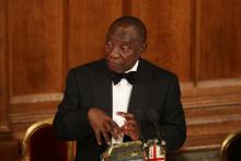 South Africa's President Cyril Ramaphosa speaks during the Commonwealth Business Forum Banquet at the Guildhall in London, Britain, April 17, 2018. PHOTO BY REUTERS/Simon Dawson
