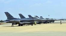 Six U.S. Air Force F-16 Fighting Falcons from Aviano Air Base, Italy, are seen at Incirlik Air Base, Turkey, after being deployed, in this U.S. Air Force handout picture taken August 9, 2015. PHOTO BY REUTERS